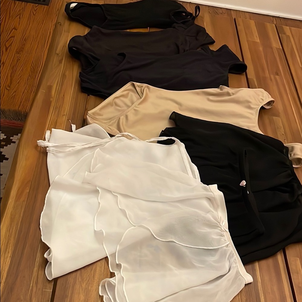 Ballet/Dance Leotard and Sheer Skirts in Black, Tan, and White